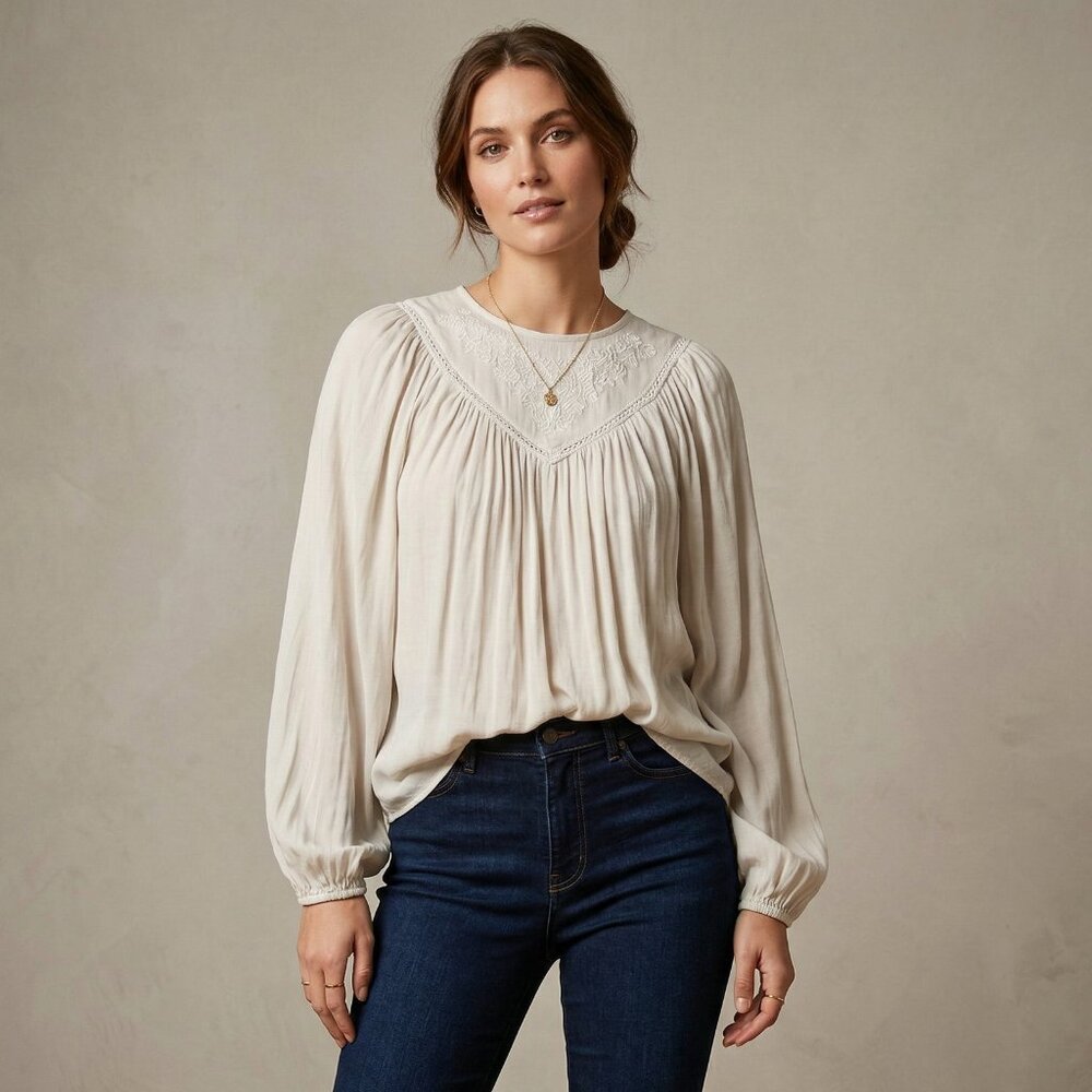 Joie Cream Embroidered Floral Blouse XS Boho Ivory Top